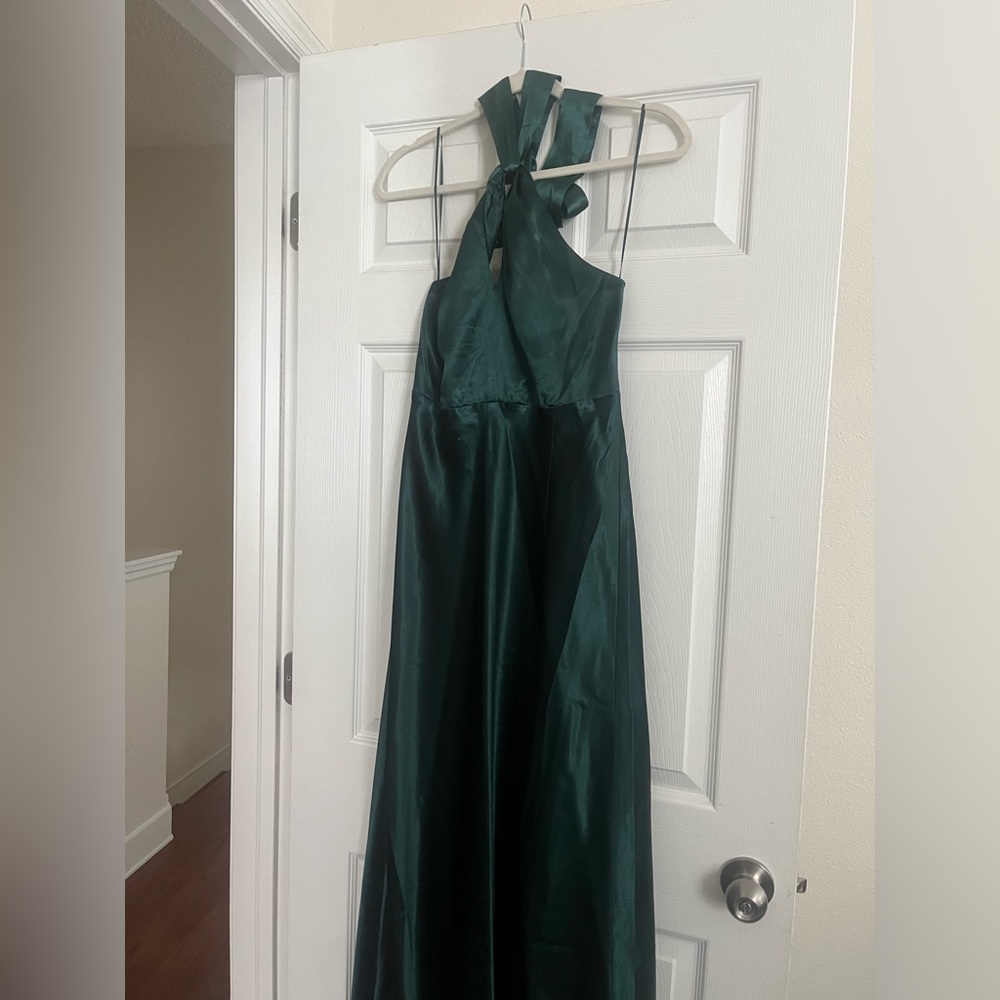 Satin Emerald Green Halter Dress
